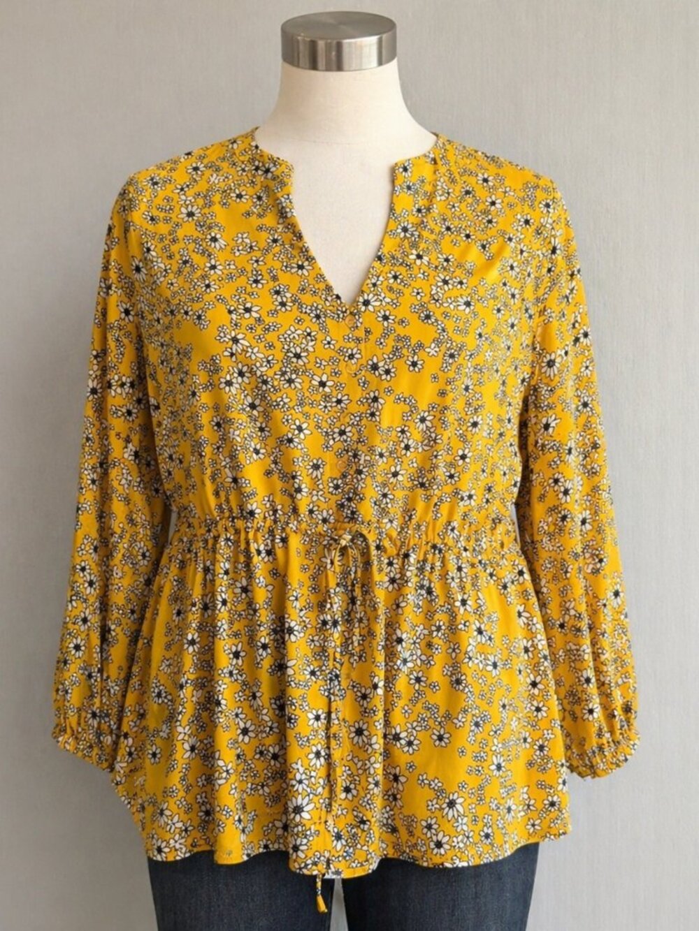 Lane Bryant Sunflower Yellow Floral Peasant Boho Flowy Blouse Women's Size 18